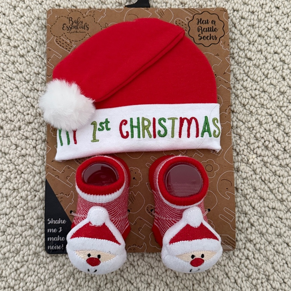 Baby's First Christmas Hat and Socks Set